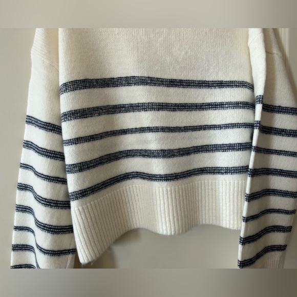 Steve Madden Navy and White Designer Collar Striped Sweater Women’s Medium - Picture 4 of 15